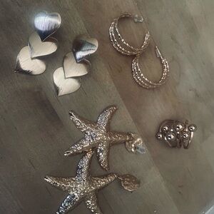 Source Unknown Gold-Tone Heart, Starfish & Hoop Earring Set